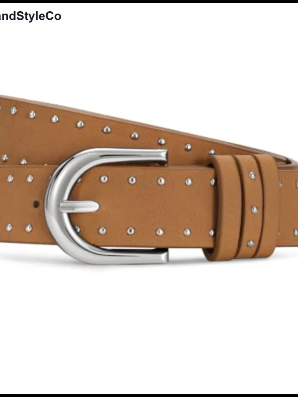 Faux Leather Studded Belt for Women with Silver Buckle